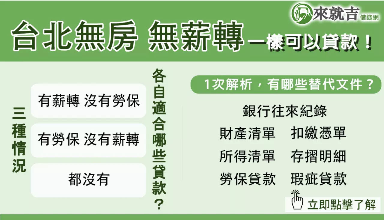 697來就吉借錢網 - 台北無房、無薪轉也能貸款？常見無薪轉貸款介紹讓你不再擔憂週轉金