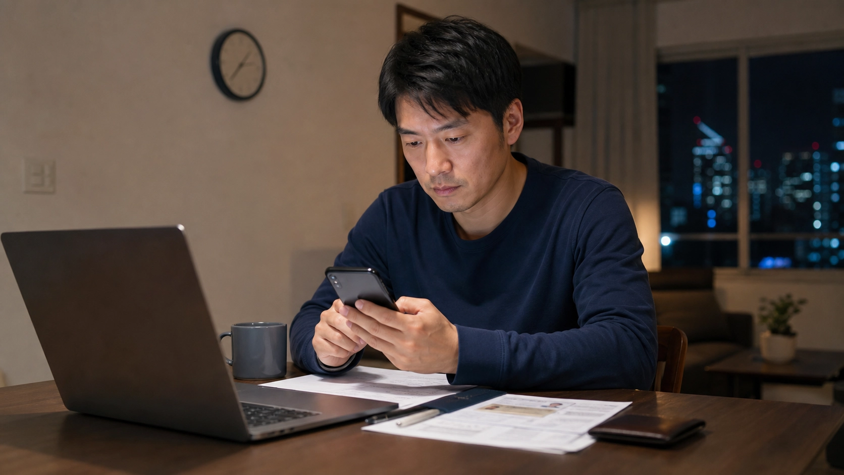 申請人深夜確認 24 小時小額貸款申請進度與銀行文件